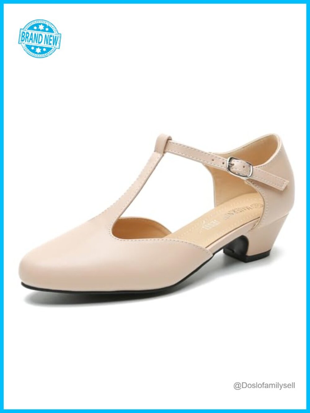 Women's T-Strap Mary Jane Pumps Low Block Heel Closed Toe Buckle Ankle Strap